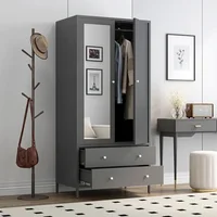 Metal Armoire Wardrobe Closet with 2 Drawers, Mirror Door and Hanging Rod, Metal Clothing Storage Cabinet, Wardrobes 1