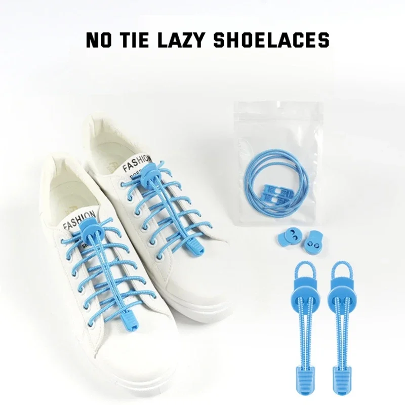 1Pair Lock Shoe Laces Round Tennis Shoelaces Without Ties for Adult Kids Sneakers Elastic Rubber Bands