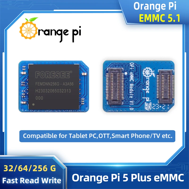 Orange pi Plus Módulo Emmc 32gb 64gb 256 gb 3d Nand Velocidades Rápidas de Leitura e Gravação Compatível para Tablet pc Ott Smart Phone tv