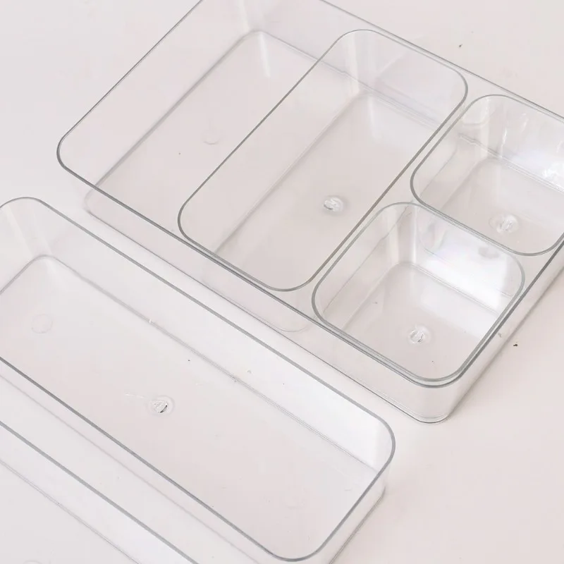 Desk Drawer Organizers Clear Cosmetic Storage Box Transparent Stationery Organizer Storage Bin Kitchen Bathroom Organizer Tools - 6