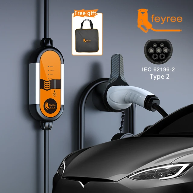 feyree EV Portable Charger Type2 5m Cable 3.5KW 16A IEC62196 Socket 1Phase Type1 j1772 Socket with Schuko Plug for Electric Car 1
