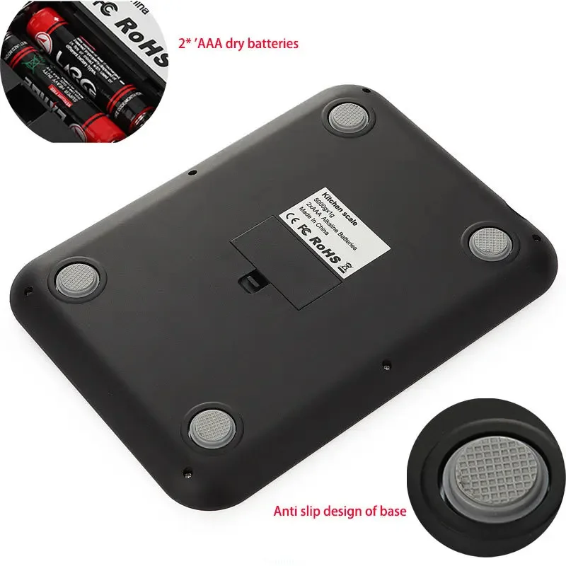 5kg/1g Kitchen Scale Electronic Digital Scale LCD Display Food Coffee Scale Stainless Steel Panel Snacks Weighing Baking Tools