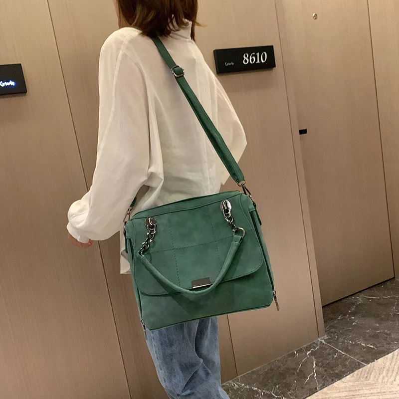 Matte Women Handbag Scrub Female Shoulder Bags Large Capacity Matcha PU Leather Lady Totes Boston Bag for Travel Hand Bags