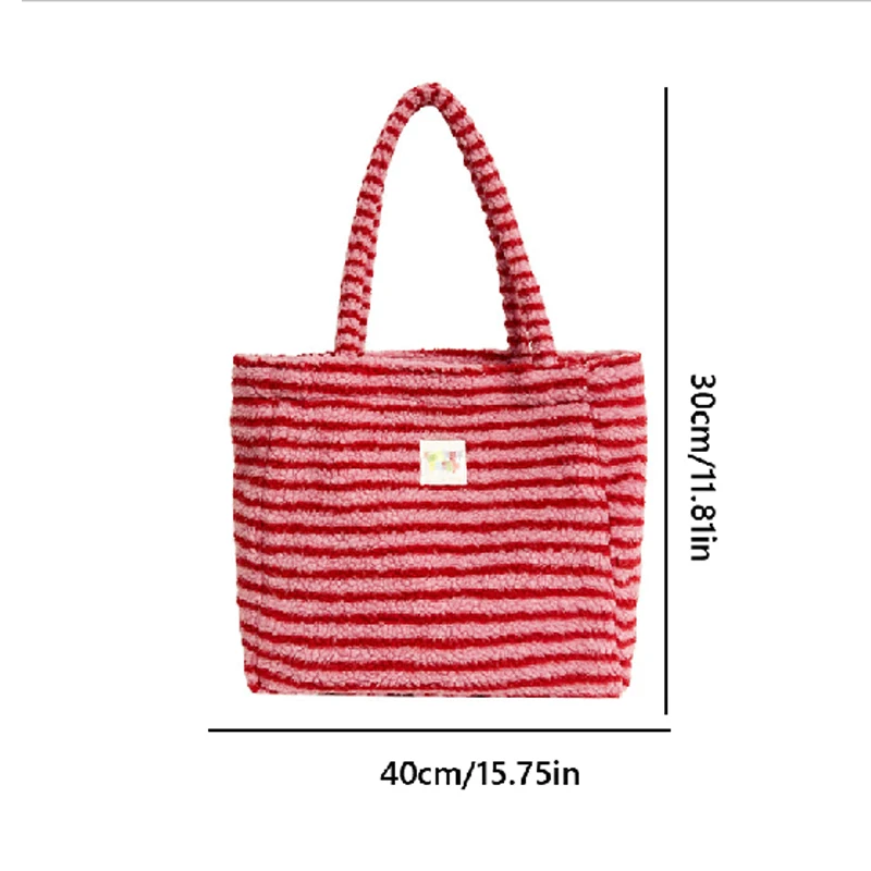 1PCS Casual Commuter Large Capacity Bag Women's Autumn and Winter Fashion Plush Stripe Shopping Bag Shoulder Bag