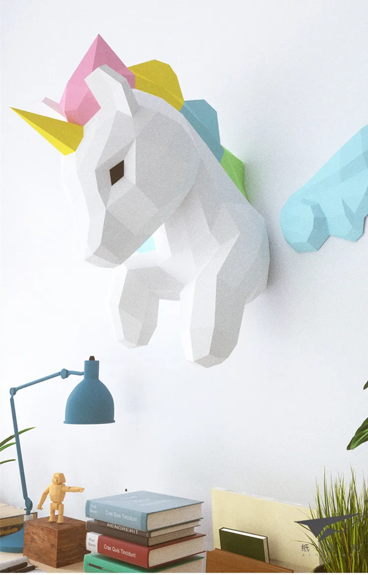 Models Origami 3d Paper Papercraft Unicorn Children Bedroom Wall decor Pony Decoration Christmas DIY Toys Party Home Decor
