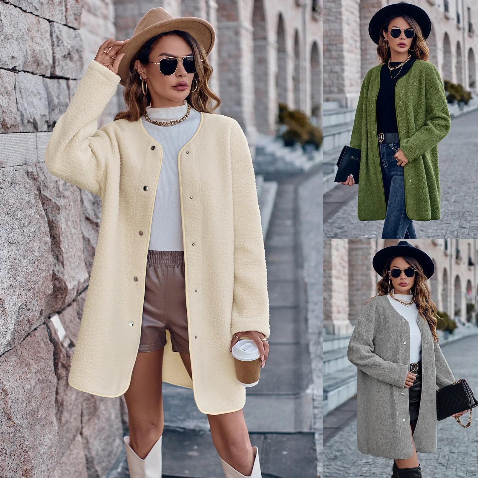 

Autumn Winter Women's Thick A Woolen Fall Coat Ladies Mid Length Tailored Dropshipping Outerwear Female Casual Clothes