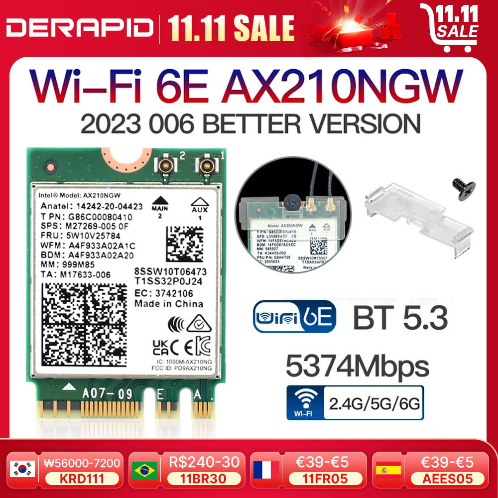 Dual Band  AX210 Bluetooth 5.3 Wireless AX210NGW 2.4Gbps 802.11AX Wireless Wi-Fi 6 AX200 For Intel AX210NGW M.2 WiFi Card
