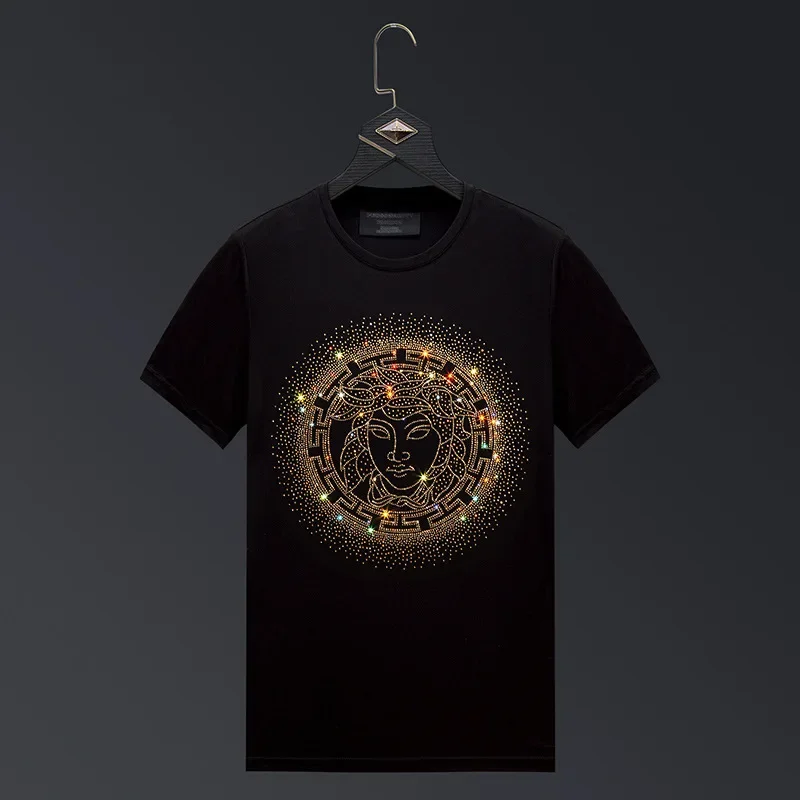 

Character Rhinestones T Shirts Men Brand Short Sleeve Fashion Man Streetwear Modal Cotton O Neck Slim Tshirts Camiseta Masculina