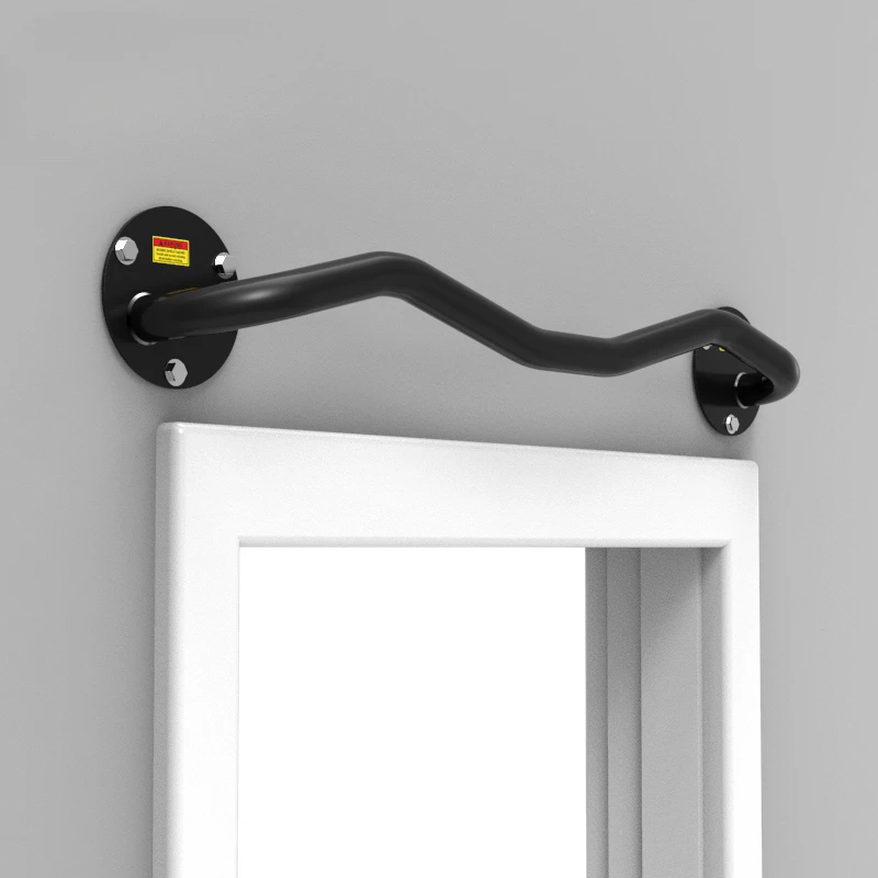 

Stainless steel household fitness exit with pull-ups on the horizontal bar on the door of household.