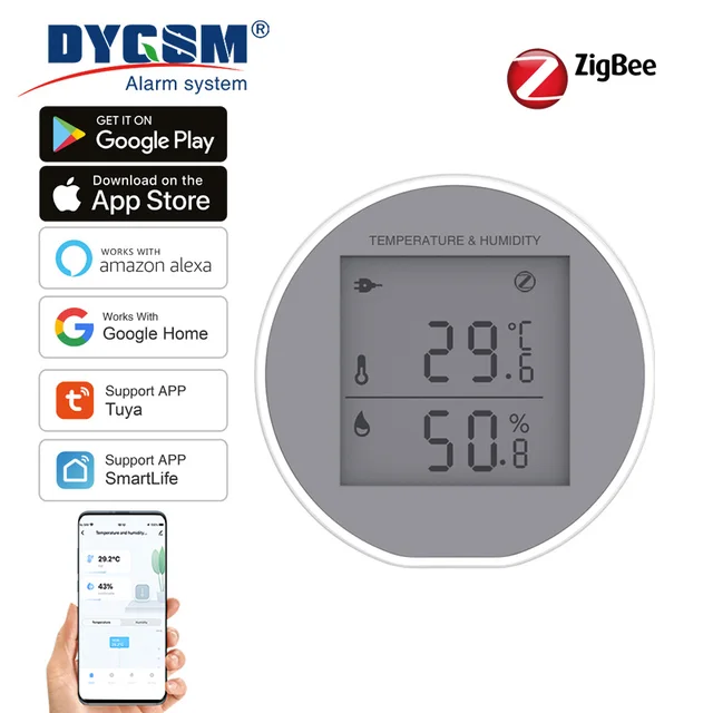 Tuya Zigbee Temperature Humidity Sensor Indoor Hygrometer Thermometer Detector LCD Screen Smart Life App Battery Or USB Powered