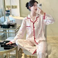 Plus Size Pajamas 2 Pieces Set Y2K Striped Strawberry Print Casual Korean Sweet Soft Women's Pajamas Autumn Winter New Homewear - Image 5