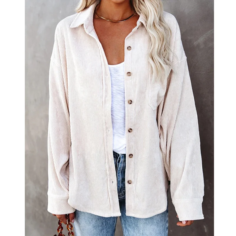 2023 Autumn/Winter Women's Shirt Solid Lapel Pit Stripe Casual Coat Women 4