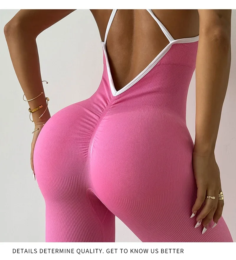Women Seamless Ribbed Slim Jumpsuit Bodysuit Image 8