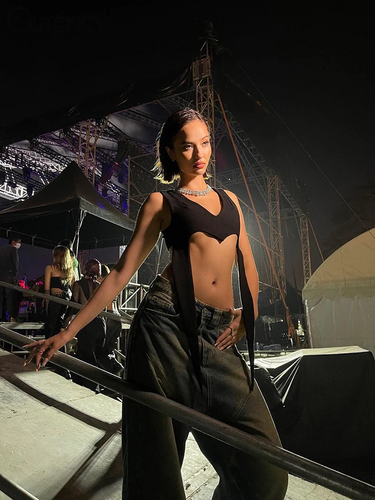 Camisola sexy con tirantes y retazos para mujer, camisola de verano sin mangas, ajustada, con agujeros, informal, ropa de calle