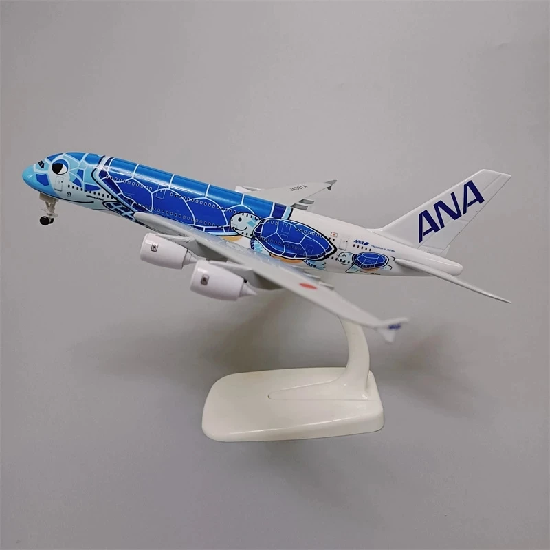 

18*20cm Alloy Metal Japan Air ANA Airbus A380 Cartoon Sea Turtle Airlines Blue Diecast Airplane Model Plane Aircraft with Wheels