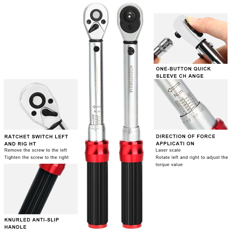 RIDERACE Fahrrad-Drehmomentschlüssel-Set, 15-teilig, 1/4 Zoll, 2–24 Nm, Dual-Richtung, Fahrrad-Inbusschlüssel, Werkzeug, Steckschlüssel, Pro-Motorrad-Reparatursatz – Detail 4