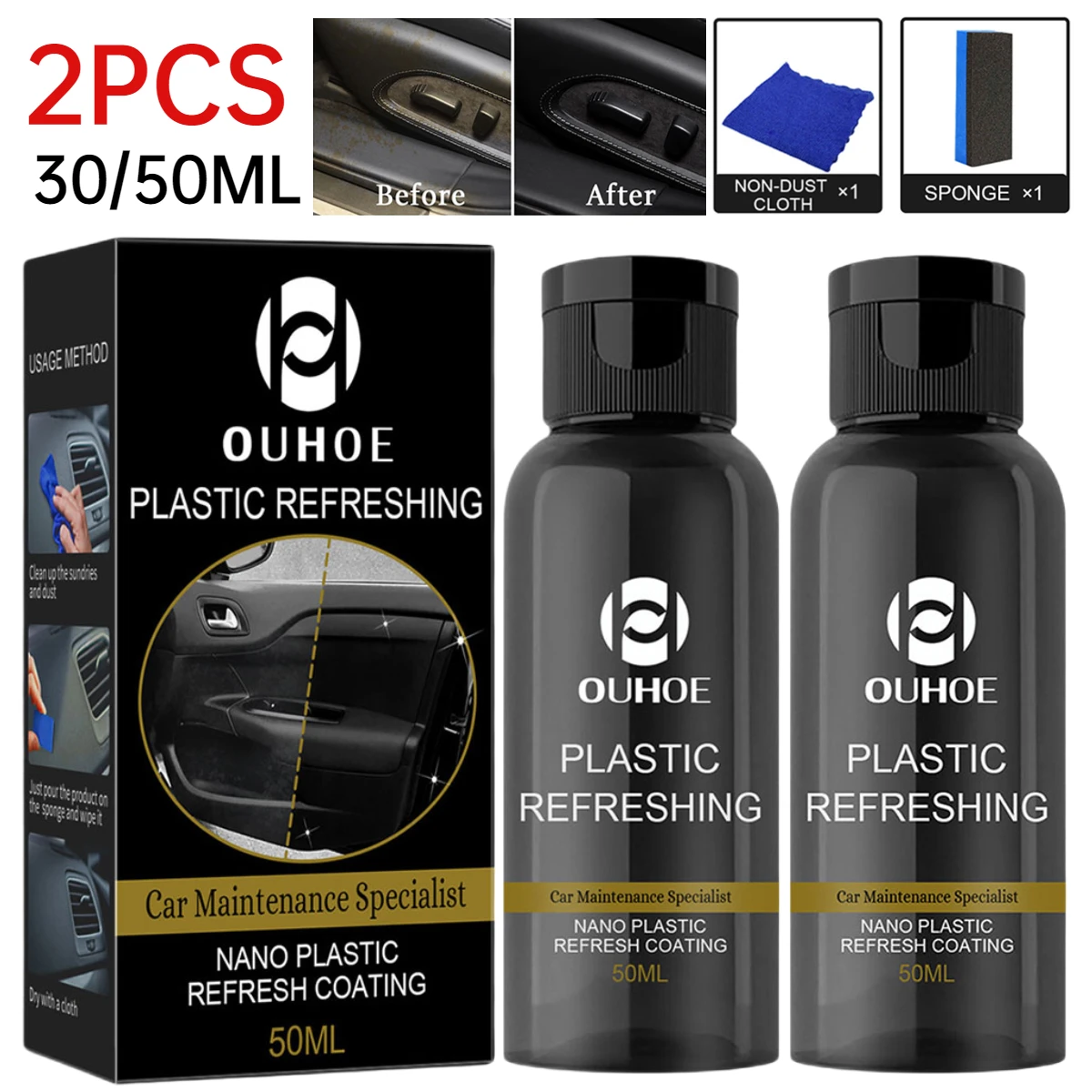 2-1PCS-30-50ML-Plastics-Restorer-For-Cars-Protectant-Cleaning-For-Cars ...