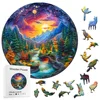 Wooden Puzzles for Adults, Visual 3D Sunset Forest Wooden Jigsaw Puzzles, Wood Puzzles Adult, Unique Animal Shape Wood Cut Puzzl 3