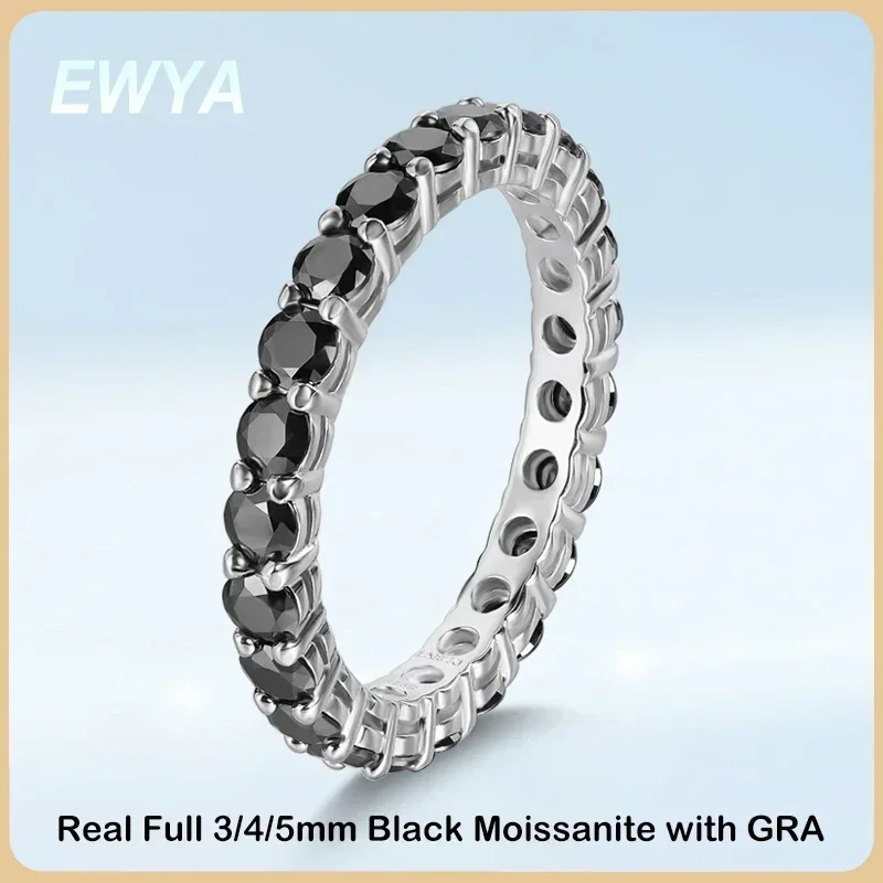 Moissanite Ring Full 3/4/5mm D Color Black Moissanite Ring Full Eternity Diamond Band For Women Men S925 Silver Wedding Rings