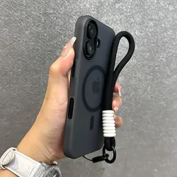 Candy Color Contrast Lanyard Case with Hand Wrist Strap - Matte Soft Cover - iPhone 14 Pro (Black)