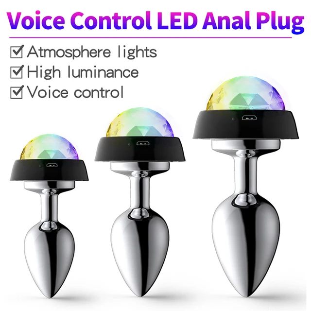 New Voice Control LED Butt Plug Metal Anal Plug Light For Couples Luminous Anal Beads Plug Tail Bdsm Erotic Accessories Sex Toys