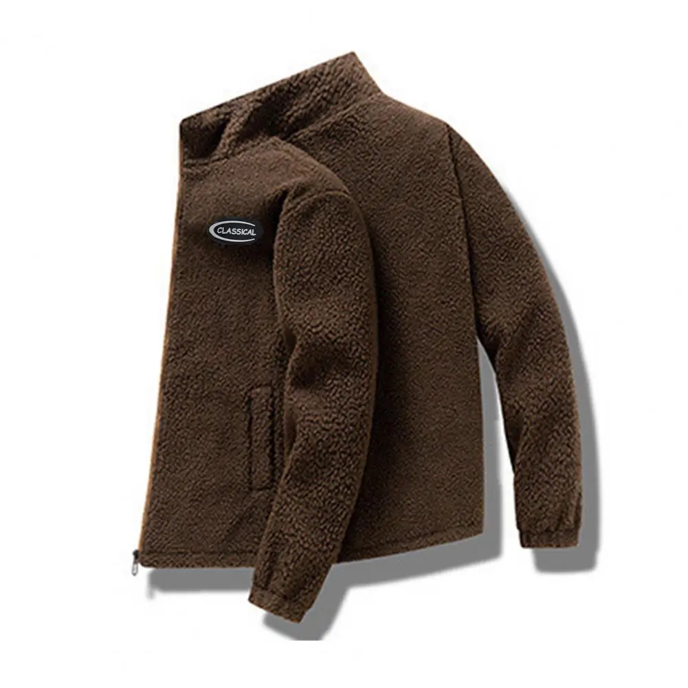 

Casual Men Jacket Thick Warm Men's Faux Sherpa Jacket Stand Collar Zipper Pocket Casual Loose Fit Coat for Autumn/winter Warm