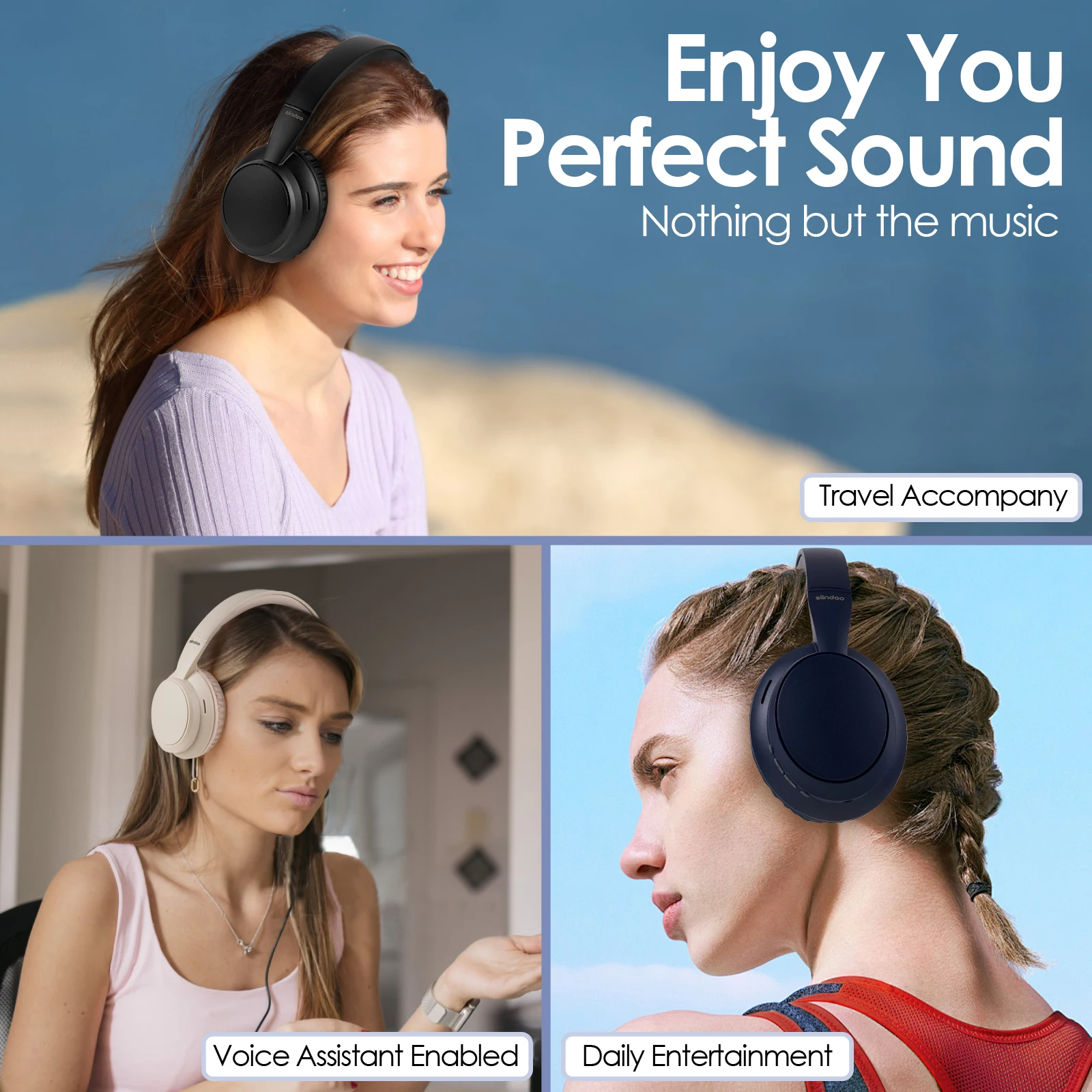 Siindoo JH-820 Wireless Bluetooth Headphones, 60H Playtime,3 EQ Sound Modes,Foldable Lightweight Bluetooth 5.4 for Travel Study 6