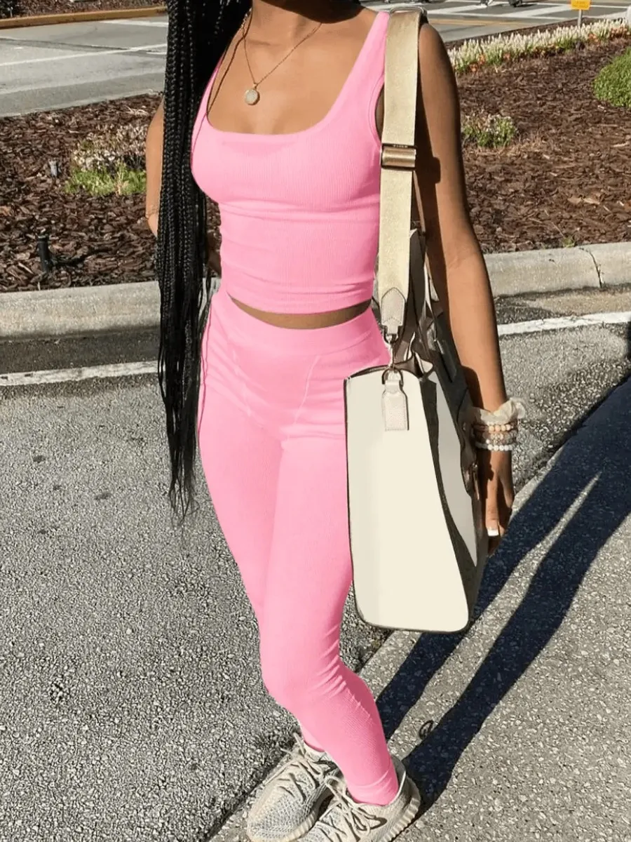 Women Tracksuit Round Neck Letter Print Short Sleeve Top Outfits Fitness Two Pieces Pants Set