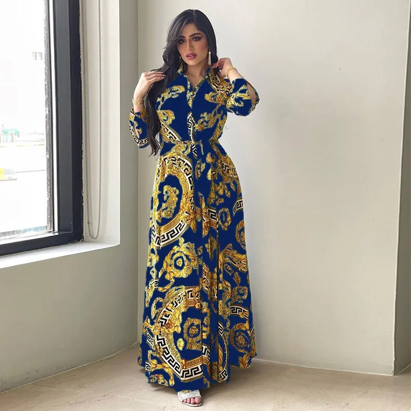 European and American Middle East Swing Women's Clothing Printed Shirt Dress abayas for women  muslim sets  dress