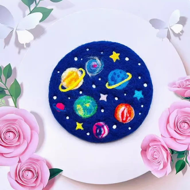 Space Planet coaster needlepoint kit wool felt needle felting decoration craft needlecraft DIY handmade