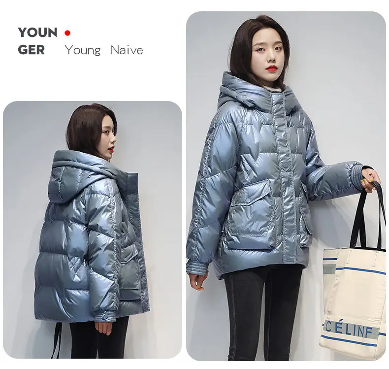 Short Down cotton Jacket For women's Winter 2026 New Glossy Fashion Loose Thick Coat Female Casual Cotton Hooded Parka Jackets