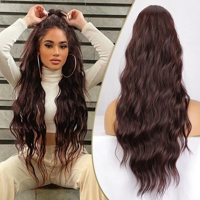 I's a wig Synthetic Long natural wave hair extensions for women Wrap Around Clip In Ponytail Hair Extension Heat Reistan