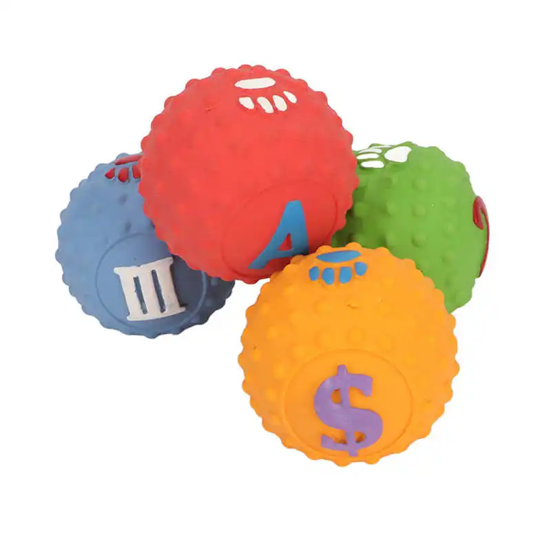 4pcs Dog Chewing Toy Latex Dog Ball Toy Squeaky Interactive Soft Puppy Chewing Fetching Toy with Fun Pattern 4