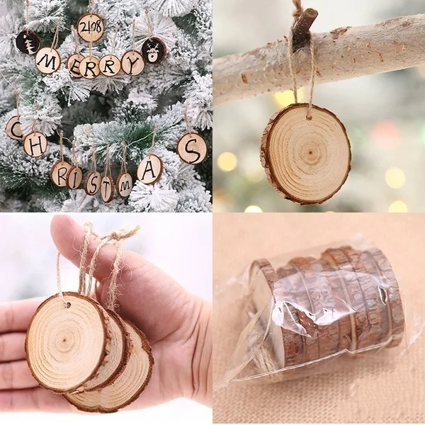 10pcs/set 6cm/2.34inch  Christmas Wooden Decorations Christmas Tree Pendant Solid Wood Diy Painting Board Crafts