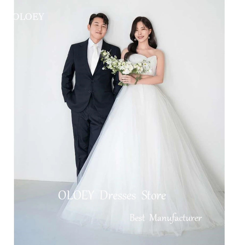 

OLOEY Sweetheart A Line Tulle Korea Wedding Dresses Photoshoot Sweetheart Corset Back Floor Length Bridal Gowns Mariage Custom