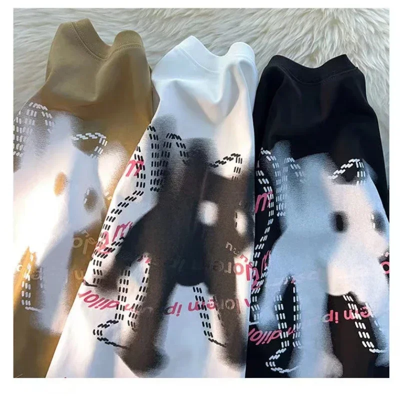 Cute Cat Print Design O-neck Short-sleeved T-shirt Women Ins Fashion Trend Couple Versatile Loose Y2k Top Women T-shirt 5