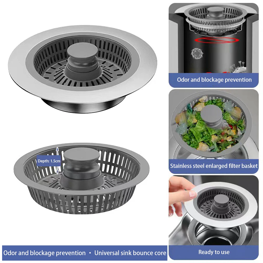 3 in 1 Kitchen Sink Filter Mesh Sewer Strainers Stainless Steel Bathroom Floor Drains Catcher Waste Drain Hole Filter Screen