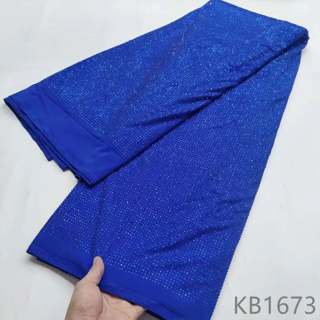 1 Yard Rhinestone Elastic Net Lace Party Dresses Dubai Stone Beaded Lace Fabric Mesh Wedding Dress KB1673