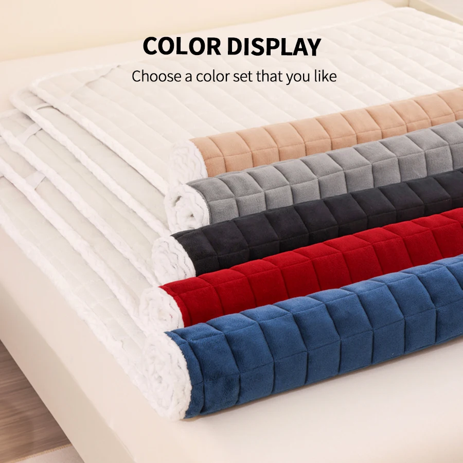 1pc Soft Velvet Mattress Topper Quilted Bed Mat Cover Solid Color Mattresses Home Bed Topper Skin-friendly Linen 매트리스 토퍼