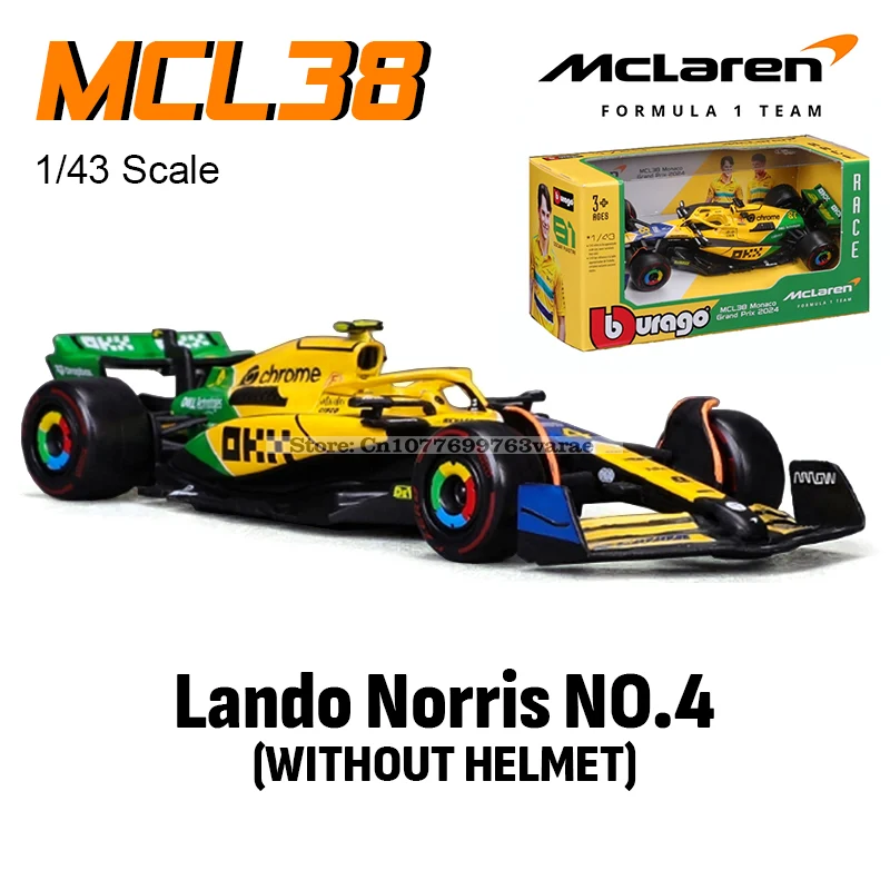 Bburago 1:43 2024 F1 Mclaren MCL38 Monaco Grand Prix coche de