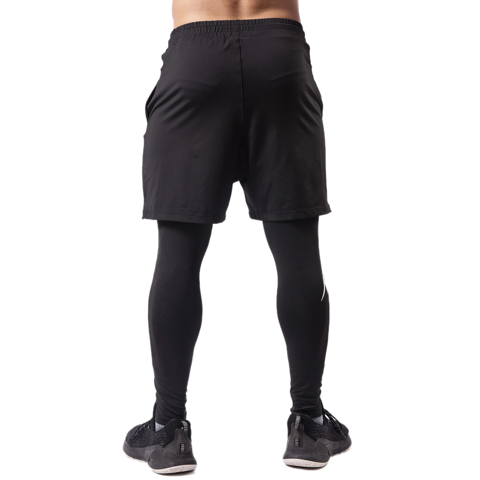 Sports tight fitting elastic quick drying fitness training basketball fake two running pants gym shorts men