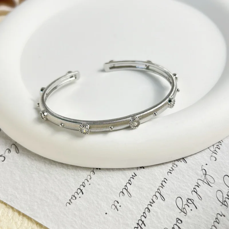 Luxurious Sparkling Diamond Gemstone Brushed Bracelet