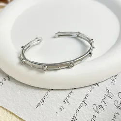 Luxurious Sparkling Diamond Gemstone Brushed Bracelet (Silver - B)