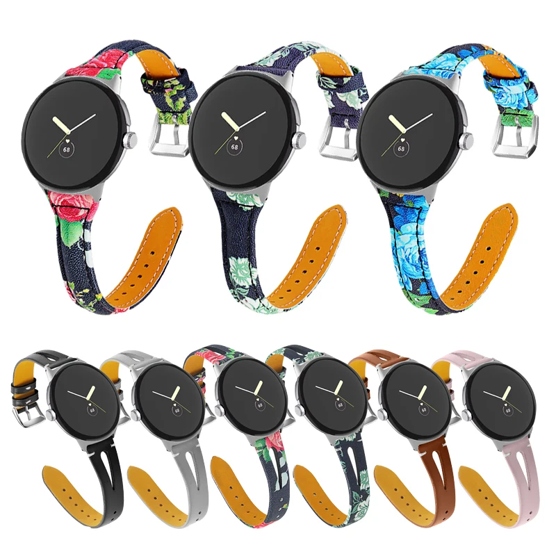 

Leather Strap for Google Pixel Watch Band Breathable T-shape Printed Women Men bracelet bands accessories for pixel watch Straps
