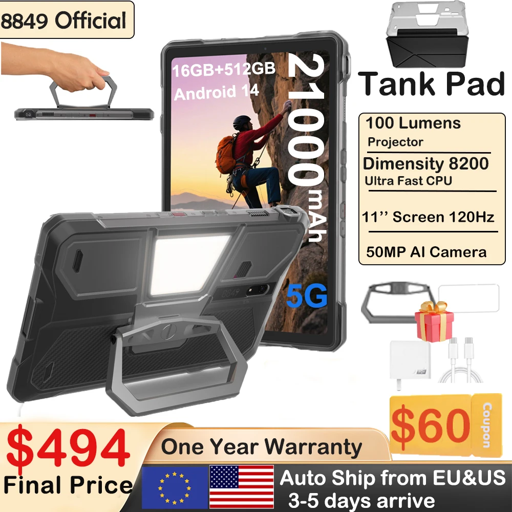 翌日発送可能！限界値下げ！8849 Tank pad プロジェクタータブレット！ TANK Pad - First 5G Rugged Tablet with Built-in Projector