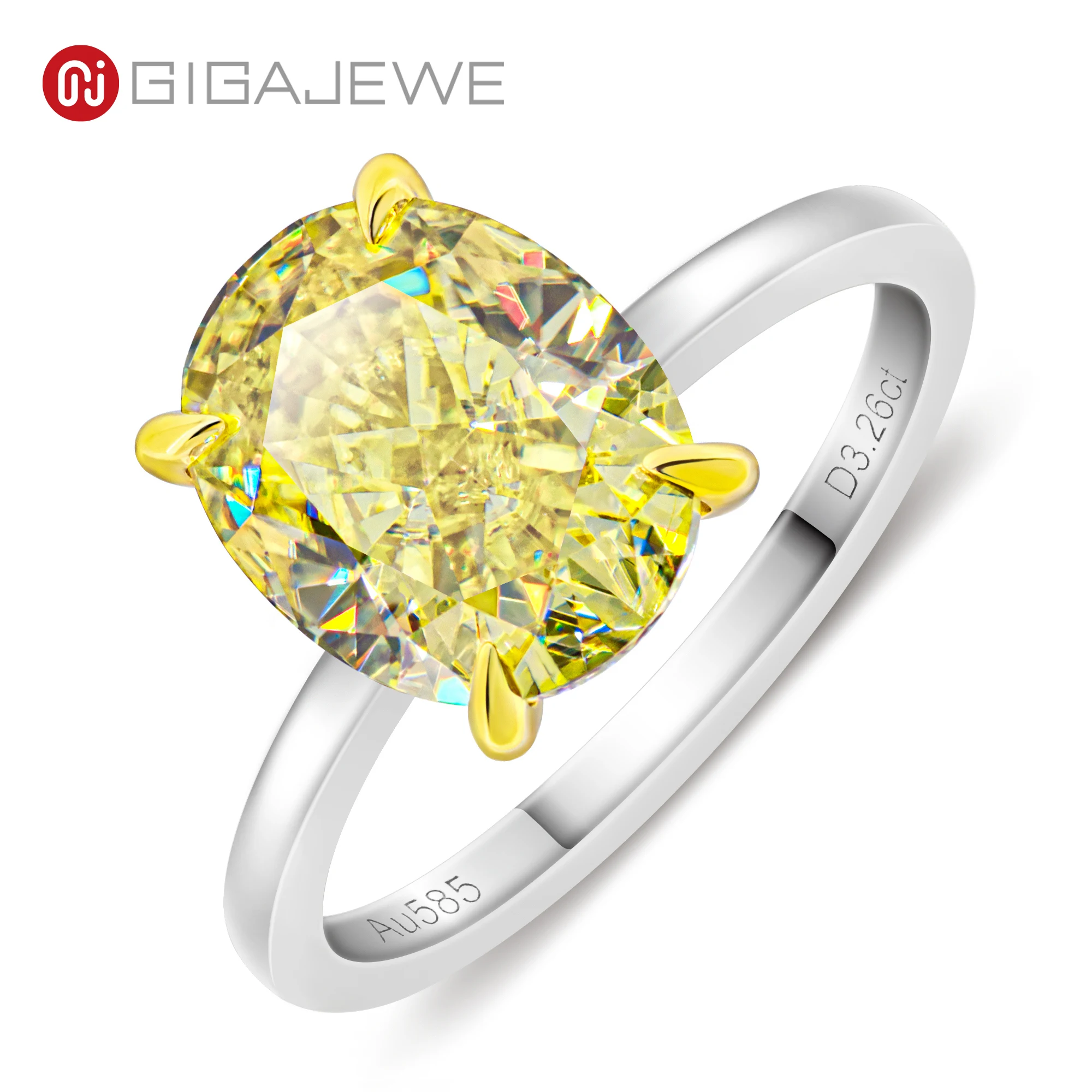 

GIGAJEWE 3.0ct 10x8mm Vivid Yellow Color Moissanite VVS1 Crushed Ice Oval Cut 18K White Gold Ring Jewelry Woman Girlfriend Gift