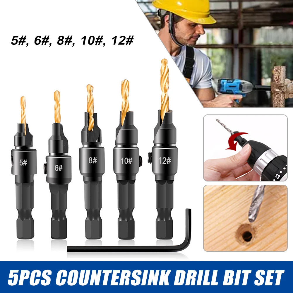 4/5Pcs Universal Counterbore Cutter Screw Hole Drill Conical Drill Bit Countersink Drill Woodworking Drilling Pilot Holes HSS