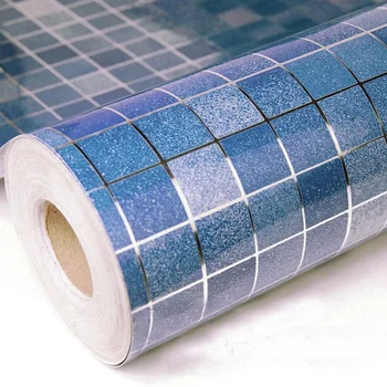 Carta da parati autoadesiva a mosaico blu, stacca e incolla, carta da parati per il bagno, copertura per piano di lavoro, adesivi per piastrelle da parete, decorazione per controsoffitto della cucina 1