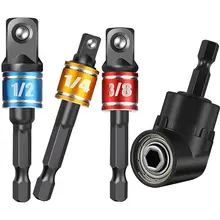 

3Pc 1/4" 3/8" 1/2" Impact Grade Driver Sockets Adapter Extension Set 105 Degree Right Angle Drill Adapter Hex Drill Bit Set
