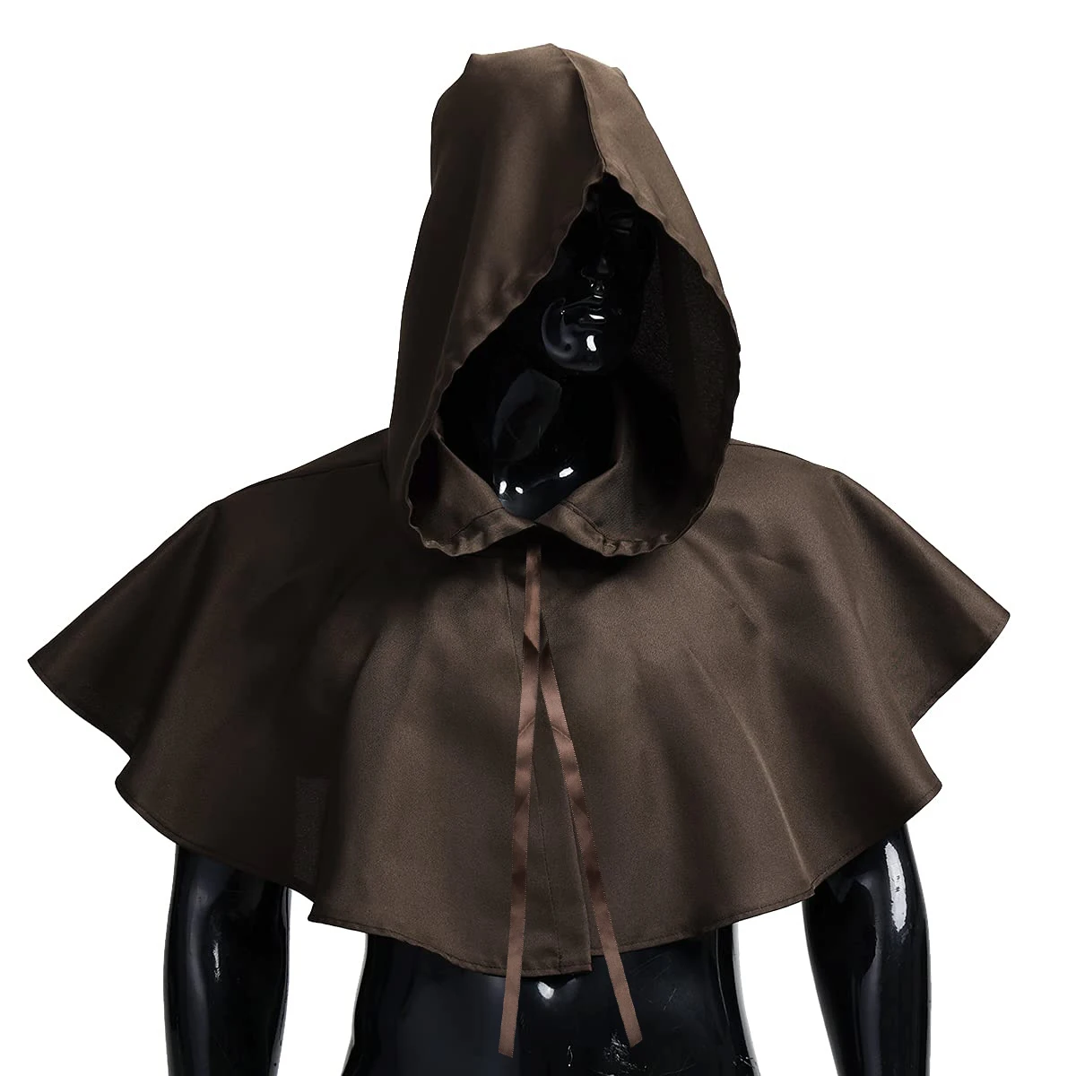 Halloween Cosplay Costume Solid Color Stand Collar Hooded Brown Death Cape Medieval Cloak Role-playing LARP Props